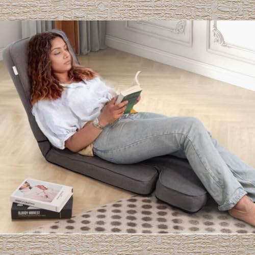 Image of Kawachi Multipurpose Recliner Laptop Table with Foldable Portable Floor Chair - Adjustable Cushion Seat with Ergonomic Backrest for Work, Gaming, Relaxation, Reading, and Home Office Use - Grey