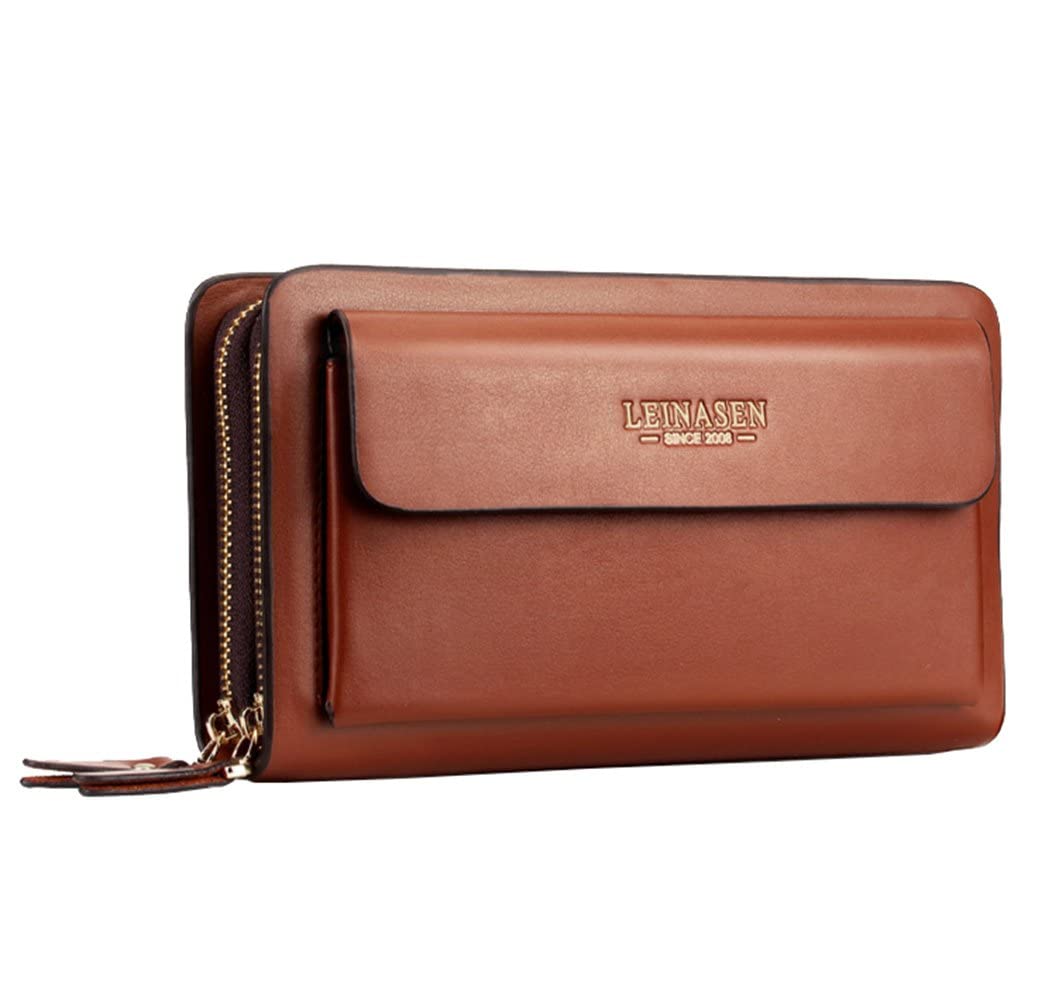 Men's Clutch bag Wallet Large capacity Business Leather Wallet Double zipper Long Purse