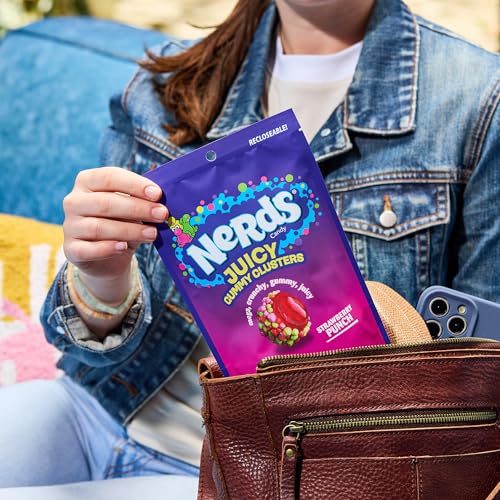 Image of NERDS Juicy Gummy Clusters Strawberry Punch Candy, Stand-Up Bag, 7.15 Ounce (Pack of 6)