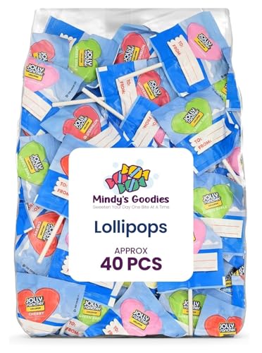 Heart Shaped Joly Ranchers Lollipops Assorted Fruity Flavors - Individually Wrapped JollyRanchar Lollipops Suckers Bulk in Sealed Bags for Friends, Kids, Party Favors (40 Count)