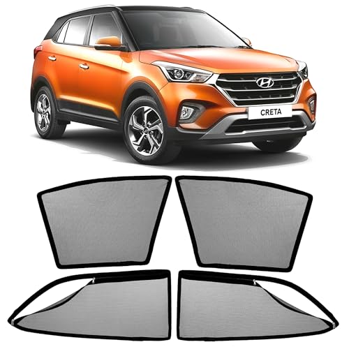Image of AutoStory Magnetic Car Sunshade for Creta 2015-2019 | Front Half Cut for Mirror Visibility + Rear Full Coverage with Zipper | Heavy Heat & UV Protection | Privacy Side Window Curtains Shades