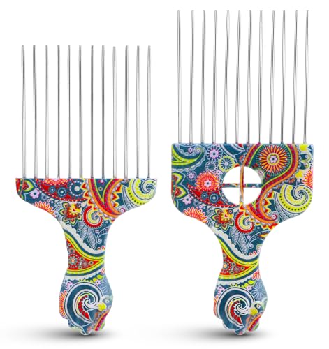 Peine Hair Pick para hombres negros, 2 piezas metálicas miniatura 1