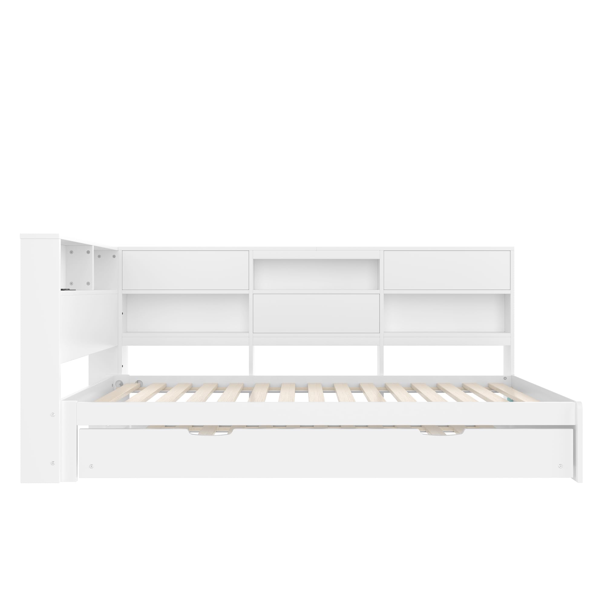 Divano letto, 90 x 200 cm, testiera con vano portaoggetti, letto estraibile, senza materasso, bianco