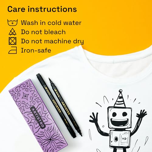 Image of ARTISTRO 5 Black Fabric Markers for Clothes and Textiles - Permanent No-Bleed Fabric Decorating Kit for T-Shirts, Bags, Canvas, Shoes, and Crafts