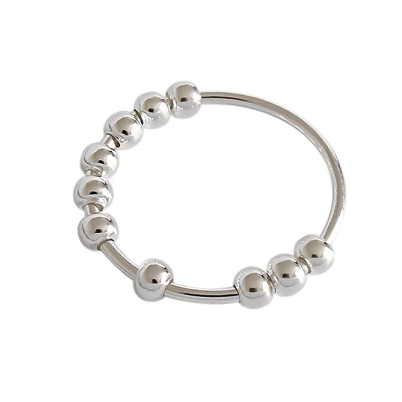 FUNWAVE Fidget Anxiety Ring, Sterling Silver Bead Ring Fidget Thumb Rotatable Ring Stress Reliever Spinner Ring Gift for Women Men