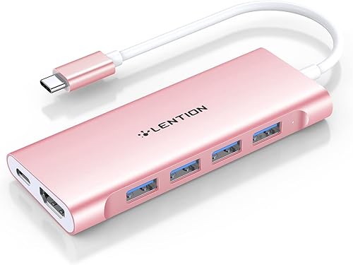 LENTION Concentrador multipuerto USB-C con salida HDMI 4K, 100 W PD, 4 USB 3.0 5Gbps compatible con MacBook Pro 2023-2016, nuevo Mac Air y Surface,
