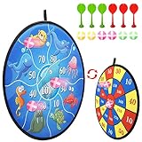 Kinder Klett Dartscheibe Set, Doppelseitiges Sport Spielzeug Dartscheibe mit Ozean Tier Motiven und Zahlen inkl. 6 Bälle mit 6 Sticky Darts, Dart Wurf Spiel Scheibe für Groß und Klein (14,5 Zoll)