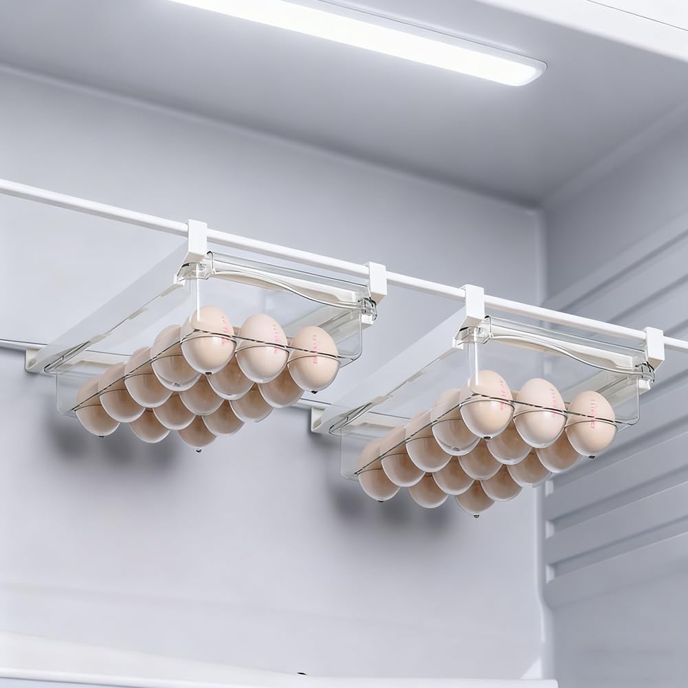 Kühlschrank Organizer, Tutamaz 2Pcs Fridge Organizer und Kühlschrank Organizer Set Schublade Praktischer Küchen Organizer für Eieraufbewahrung und Aufbewahrungsboxen (Eier)
