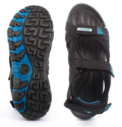 Image of SPARX Men Black T. Blue Leather Outdoor Sandals-6 UK (39 1 /3 EU) (SS0496G BKTB0006)