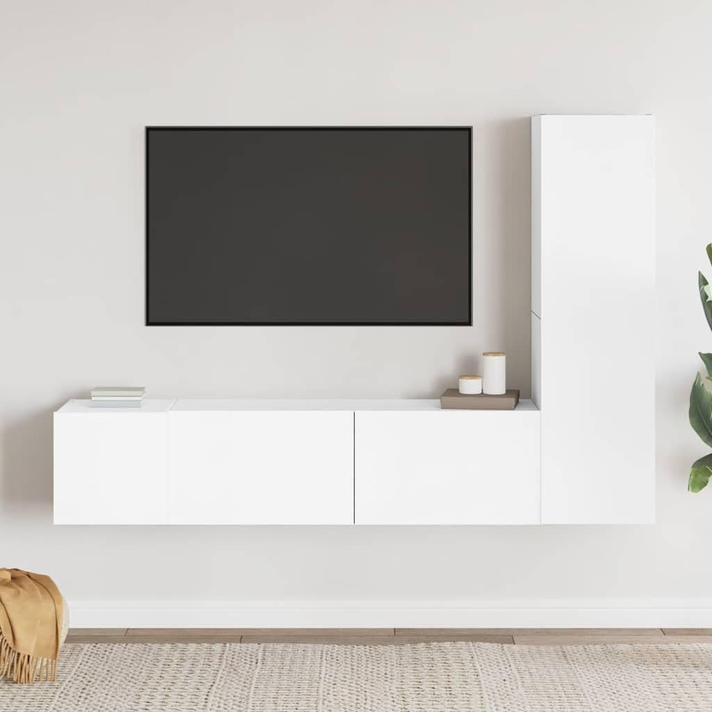 3-TLG. TV-Schrank-Set Weiß, Holzwerkstoff, Wandmontage, Modernes Media-Center für Wohnzimmer, Schlafzimmer, 100x30x30 cm