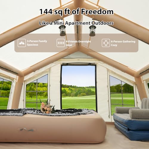 Image of KNUO Inflatable Camping Tent, Large Blow-Up Air Tent, No Assembly Needed Luxury Glamping House, Oxford Fabric