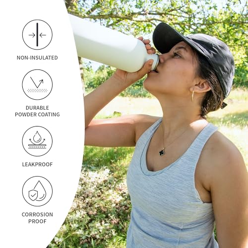Image of Bambaw 24 oz Water Bottle Metal, White Non-insulated Single Wall Stainless Steel Water Bottle, Reusable Metal Water Bottle no Straw - Polar White