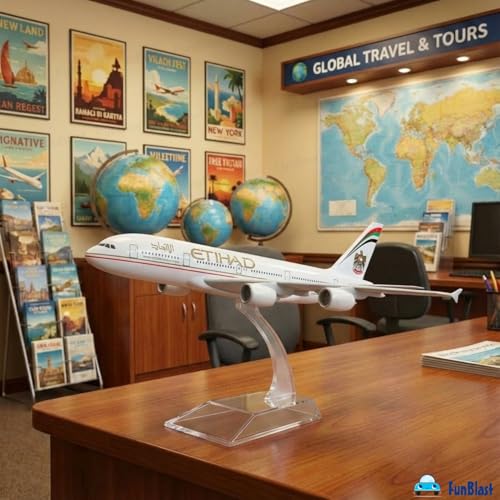 Image of FunBlast Diecast Aeroplane Scale Model - Airplane Miniature Model Only for Display, Size -14 Cm (B777-Etihad)