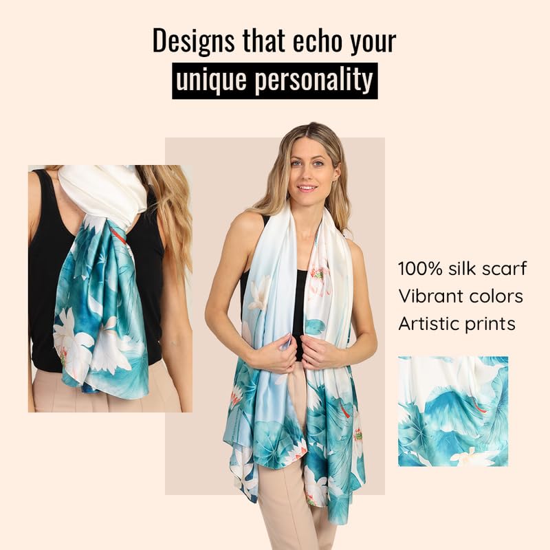 Image of Trillion London Spring Collection | Designer Silk Scarf For Women UK | Lightweight Neck Scarves | Shawl Wraps | Suitable for Daily Life | Smooth & Soft Finish | Gift for Women | Size-180cm x 90cm