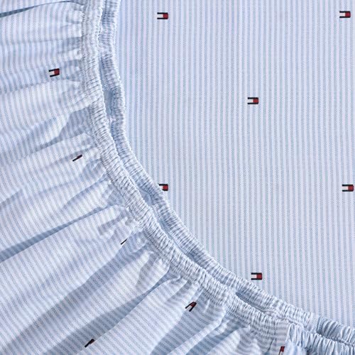 Image of Tommy Hilfiger - King Size Sheet Set, Soft Cotton Percale Bedding with Crisp Cooling Comfort, Deep Pocket Fitted Sheet with Matching Pillowcases, Americana Decor (Ithaca Flag Stripe Blue)