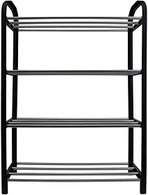 Sapateira Plástico com Metal 4 Divisórias Desmontável (Preto)