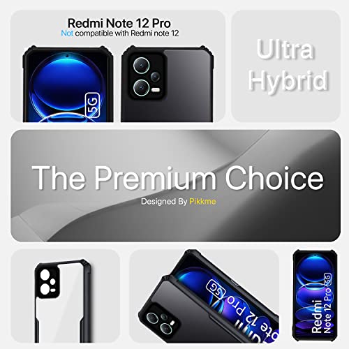 Image of Pikkme Redmi Note 12 Pro 5G Back Cover | Crystal Clear Transparent Back | Ultra Hybrid | Full Camera Protection | Raised Edge | Bumper Back Case (Black)