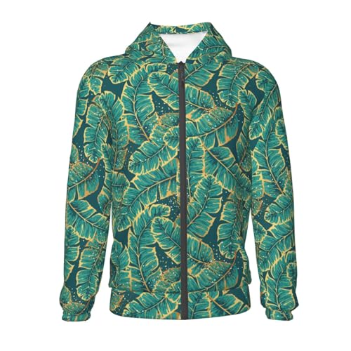 Gold and Green Tropic Leaves Kid Hoodies Boys Zip Up Sweatshirts Girls Pullover with Pocket2