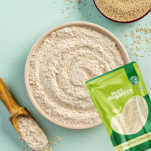 Image of NutriOrganics Quinoa Flour - 2kg | Gluten Free Atta | Enriched with Dietary Fibre, Protein & Vitamins | Improves Gut Health | Superfood | Micro-nutrients | No Preservatives (Pack of 2)