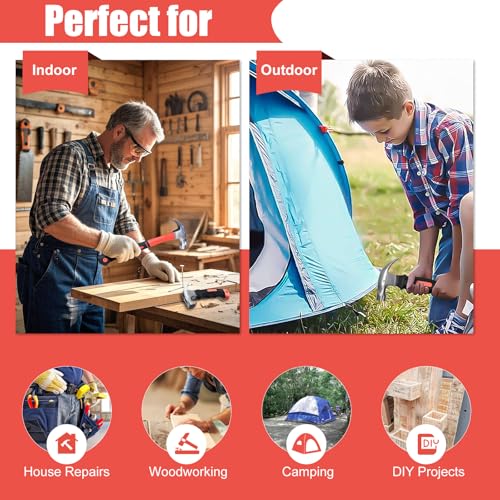 Image of 16oz & 8oz Claw Hammer Set with Magnetic Nail Holder,Non-Slip Grip | Dual Hammer Combo for Various Needs,for Women, Camping, Wood Working, House Repairs, Claw, Stubby, Tack