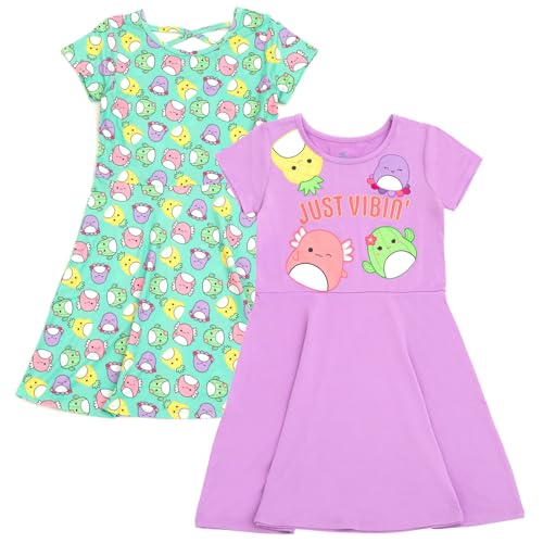 Squishmallows Girls 2 Pack Skater Dresses Toddler to Big Kid Sizes (4T - 14-16)