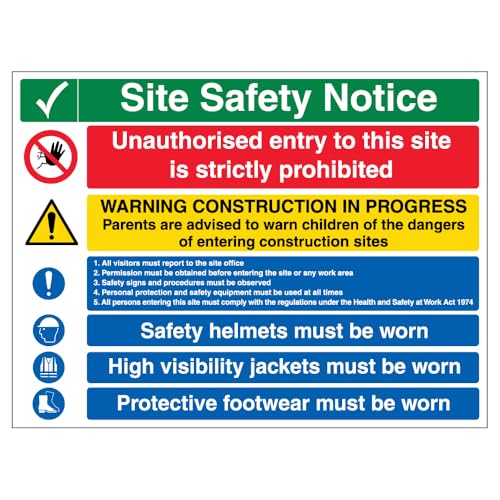V Safety Multi Hazard Site Safety Notice 6 Points - Correx® 600 x 450 mm Safety Sign