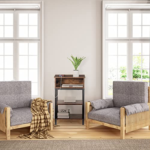 Abq Nightstand With Charging Station, Narrow Side Table With Drawer And Usb Ports & Power Outlets, End Table 3- Tier For Small Spaces, Living Room, Bedroom #TOP1