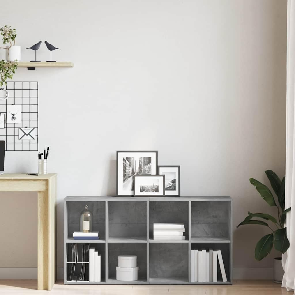 Biblioteka 8 przegródek Szary Beton 66x30x130 cm Drewno Ingenierie | Półka na książki Czasopisma DVD, zastosowanie poziome lub pionowe, łatwy montaż