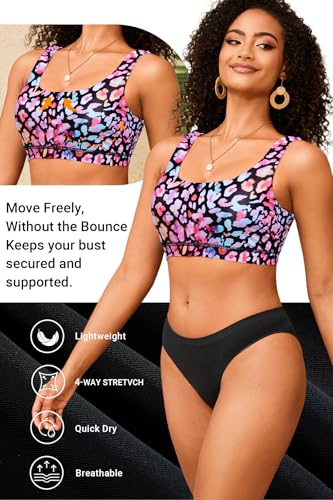 Image of Women Sport Bra Swimsuit Top - Swim Bra Bikini Top Only Scoop Neck Bathing Top 2025 Swimwear