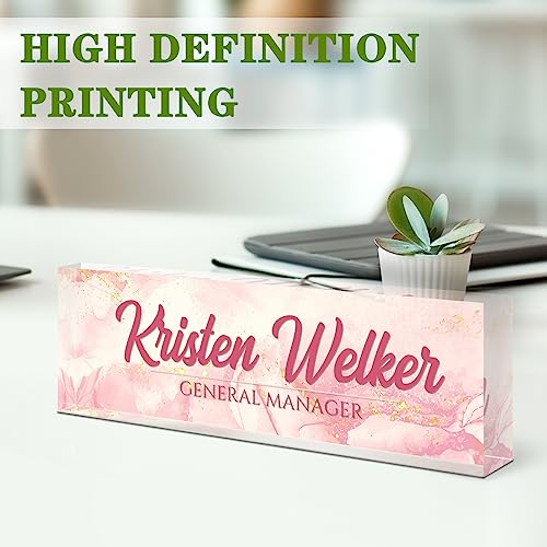 Image of Name Plate for Desk, Desk Name Plate Personalized, Office Decor for Women Men, Acrylic Desktop Accessories, Office Appreciation Gifts for Boss Social Workers Nurse Teacher Employee (Pink Coast)