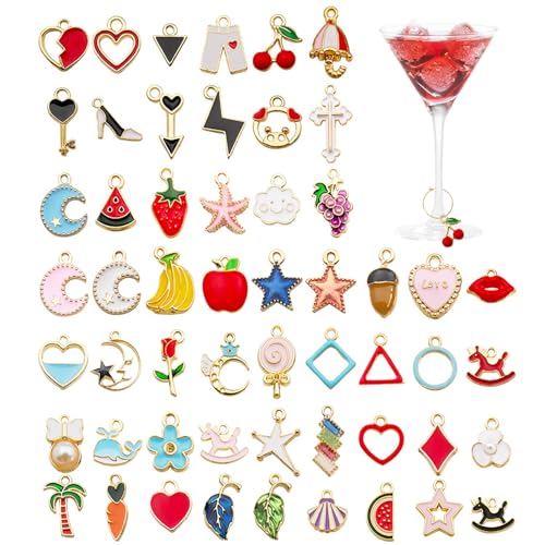 Noaxylic 51 Piezas Colgante de Copa de Vino, Marcadores de Copa de Vino, Marcadores de Bebida, Identificación de Bebidas para Decoración de Navidad Fiestas, Despedida de Soltera, Multicolor