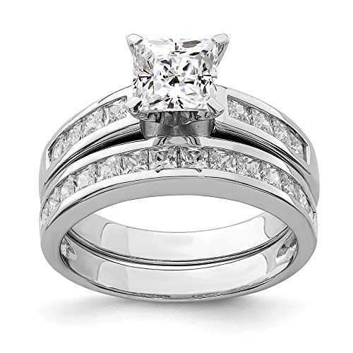925 Sterling Silver 2 Piece Cubic Zirconia Cz Size 6 Wedding Set Band Ring Stone Fancy Designed Engagement Stackable Fine Jewelry For Women Gifts For Her