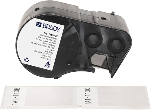 Brady Auténticas (M5-116-427) Etiquetas envolventes de vinilo autolaminables de 2.5 pulgadas de alto x 1.5 pulgadas de ancho, negro sobre blanco,