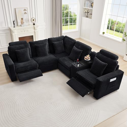 Image of RARZOE Modular Sectional Couch Corner Seat Module, Corduroy Armless Corner Seat for Living Room Modular Sectional Sofa Couch, Black