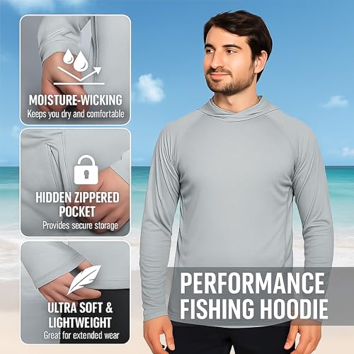 Men's Performance Fishing Hoodie Shirt Long Sleeves 100% Polyester Quick Dry, Lightweight, Breathability3