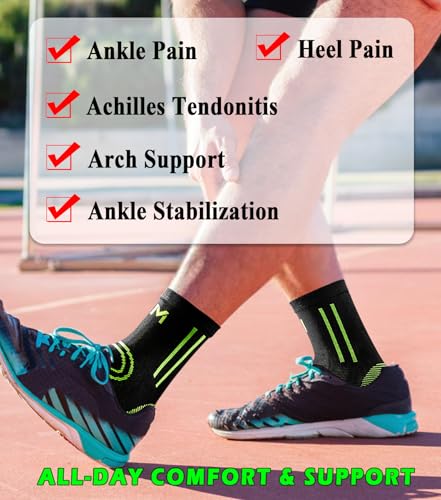 Image of 1Pair Ankle Brace Compression Sleeve for Foot Pain Relief, Swelling, Plantar Fasciitis, Injury Recovery, Compression Ankle Support for Running, Sports (Black & Green, X-Large)