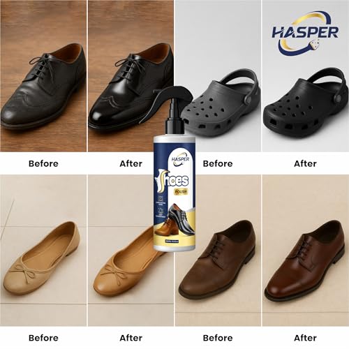 Image of HASPER Shoe Shine Polish - Instant Boot & Leather Polisher with Applicator | Neutral, Black & White Wax Shiner for Men, School Shoes & All Colours | Liquid Shoe Shinner for Natural Finish - 250 ML