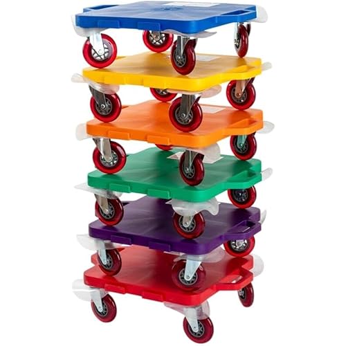 Cosom Scooter Board Set, 16 Inch Premium Sit & Scoot Board With 4 Inch Non-Marring Performance Wheels, Double Race Bearings, & Safety Handles, Physical Education Class Equipment, Assorted Colors