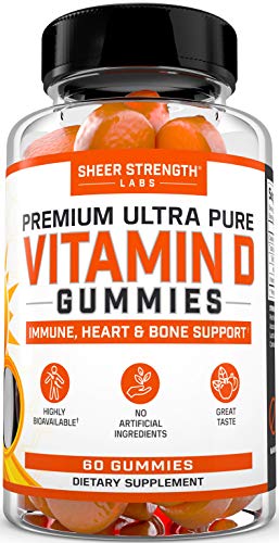 Sheer Strength Vitamin D Gummies - Vitamin D3 Supplement for Bone Health - Chewable Vitamin D with Vitamin E for Adults & Kids - High Bioavailablity & No Artificial Ingredients - 60 Count