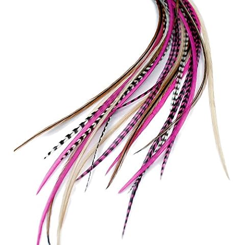 One Fine Day Feathers Feder-Haarverlängerung, echte Federn für Haar, 22-33 cm - Pink Naturals (10 Federn) Cover