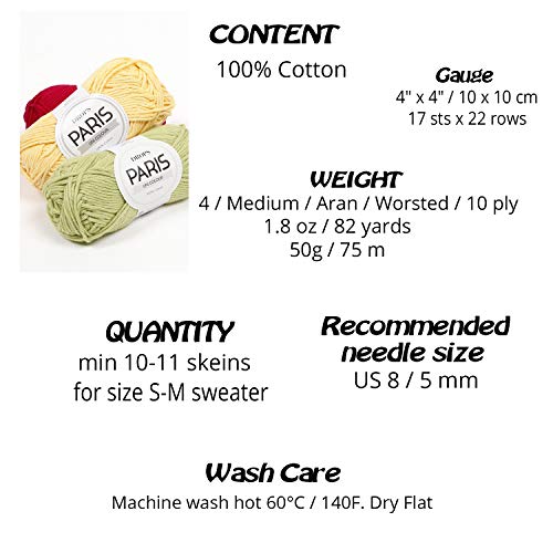 100% Cotton Knitting and Crochet Yarn, 4 or Medium, Aran Weight, Drops Paris, 1.8 oz 82 Yards per Ball (27 Peach)