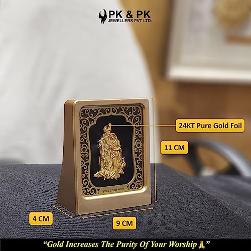 Image of Pk & Pk Jewellers Radha Krishna Ji Table Top | 24KT Gold | Golden Frame | Medium Size (For Premium Gift, Office Desk, Car Dashboard, Table Decoration)Gold, Religious