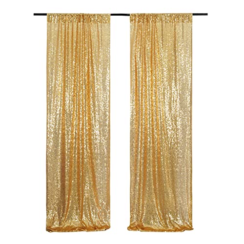 Poise3EHome Gold Sequin Backdrop Curtain, 2 Panels 2Ft x 8Ft