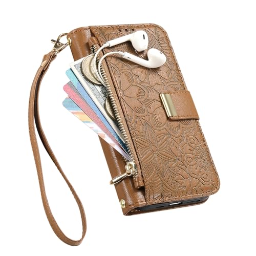 Cover per Google Pixel 9A Fiori Custodia a Libro Portafoglio Antiurto pelle PU Flip Case Interna Silicone con Porta Carte Supporto Chiusura Magnetica e Cinturino Marrone