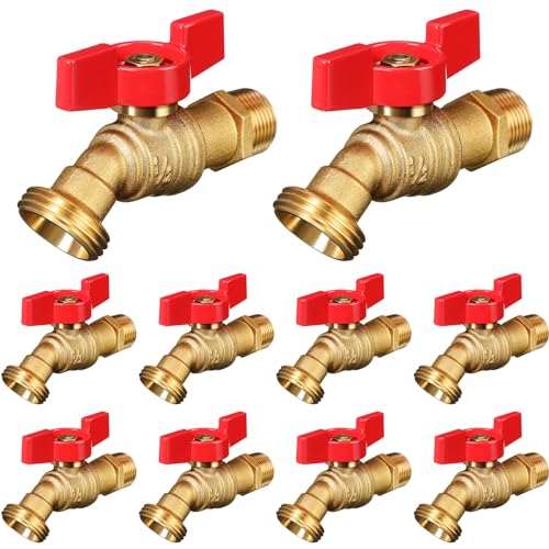 VIHOSE 10 Pack Male Hose Bib Mip, 1/2" Mip × 3/4" Mht, 1/4 Turn Outdoor Brass Water Hose Spigot Heavy Duty Faucet Shut off Valve for Garden Patio Outdoor(Red) by VIHOSE - Used condition - US$45.57