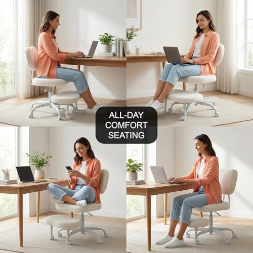 Image of DROGO Meditura Ergonomic Cross Legged Office Chair with 360 Wheels, ADHD Chair for Adults, Meditation Chair, Yoga Office Chair, Comfortable Back Support, 4.7' Adjustable Height & Recline (Off /White)