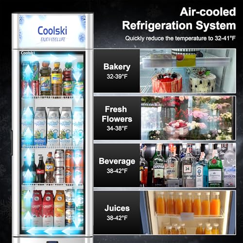 Image of Coolski 9.0 Cu.ft. Commercial Beverage Refrigerator and Cooler Glass Door Merchandiser Refrigerator with LED Lighting and Adjustable Shelves, Upright Display Drink Fridge for Home Office Restaurant