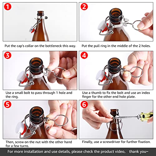 Ferroday [12 +12] 18Mm Swing Top Glass Bottle Caps Flip Top Beer Bottle Cap Beer Bottle Airtight Lids Leakproof Easy Cap Swing Top Beer Bottle Cap 12 Swing Cap With Replacement Silicone Gaskets #TOP4