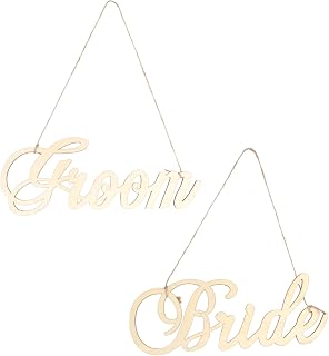 Bride Groom Sign Set 2pcs Wedding Wooden Door Hanger Rope for Wedding Decor