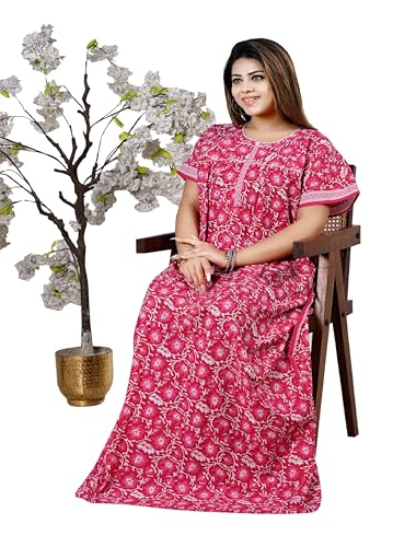 Image of Bejod's Collection Women Pure Cotton Nighty | Full Length Floral Printed Cotton Nighty Maxi | Soft & Breathable Nightwear (L-4XL)